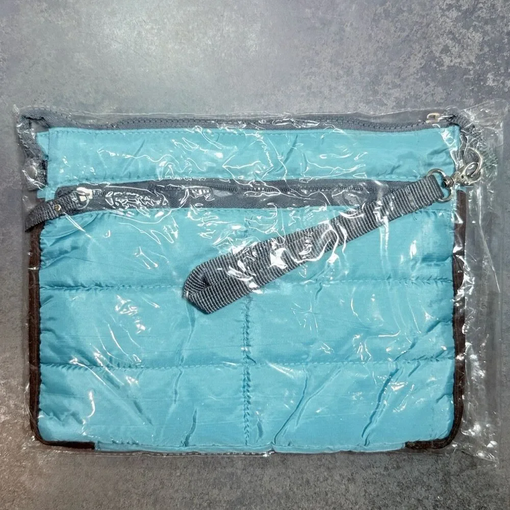 Dahlia 10-Inch Tablet Case | Aqua Blue Quilted iPad Wristlet Organizer | NWT